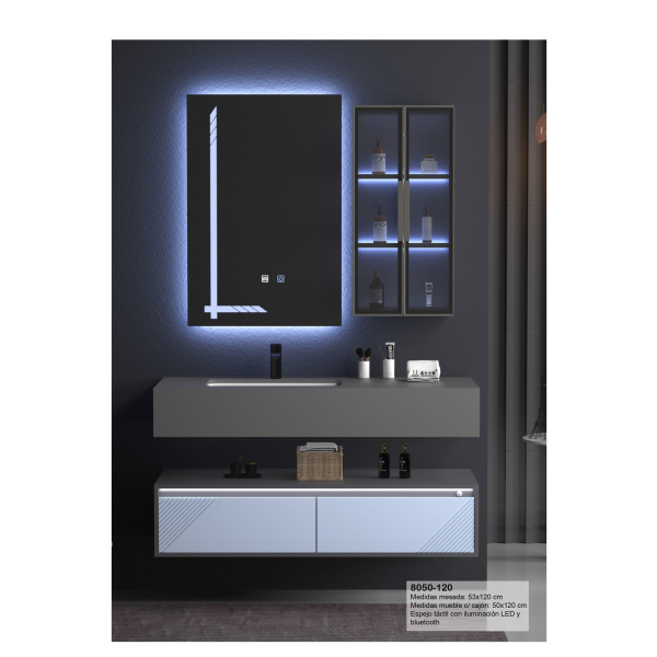 Conjunto mesada y mueble Flotante c/ cajon + botiquin + espejo - 8050-120 a b - Image 2